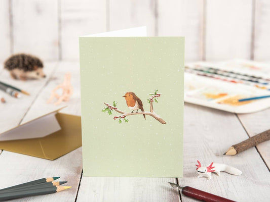 Robin on Branch Christmas Card