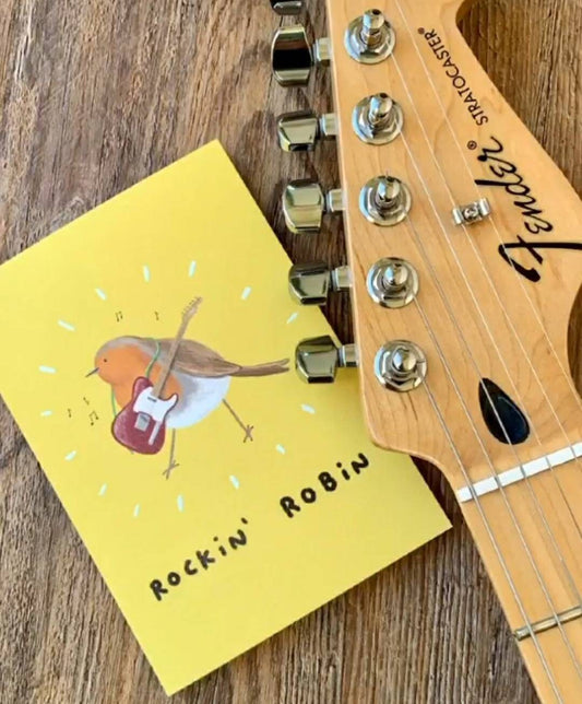 Rockin' Robin Electric Guitar Rock Music Bird Christmas Card