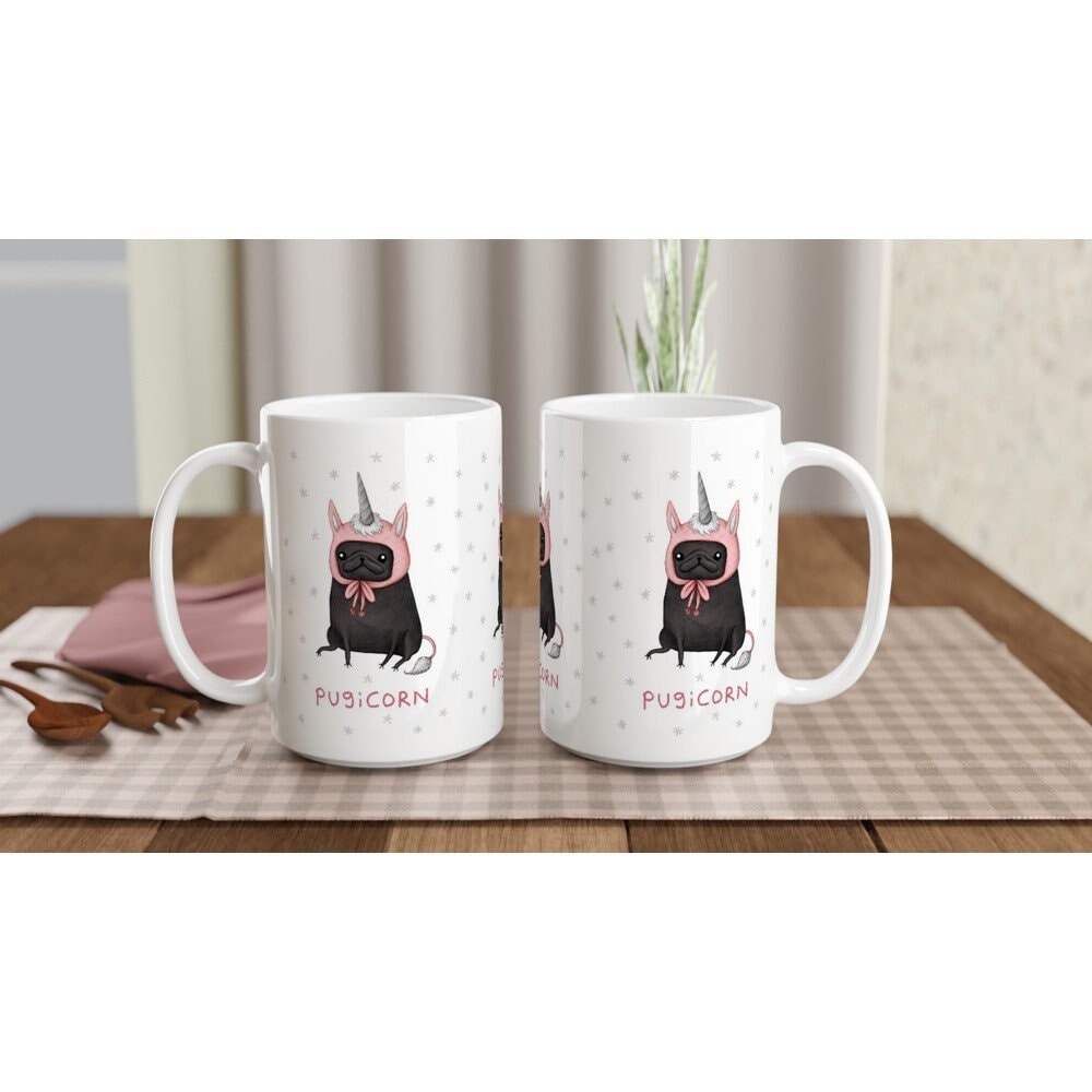 Pugicorn Black Pug Unicorn Large 15oz Ceramic Mug