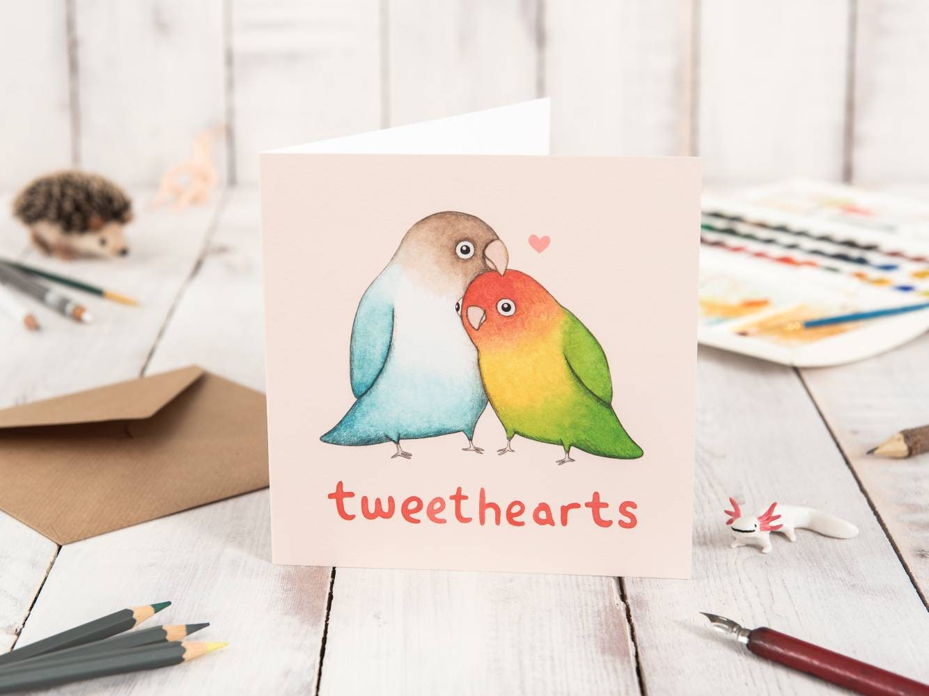 Tweethearts Card: Bird Lover Illustration on Gesso Paper