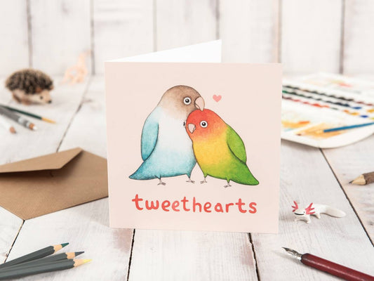 Tweethearts Card: Bird Lover Illustration on Gesso Paper