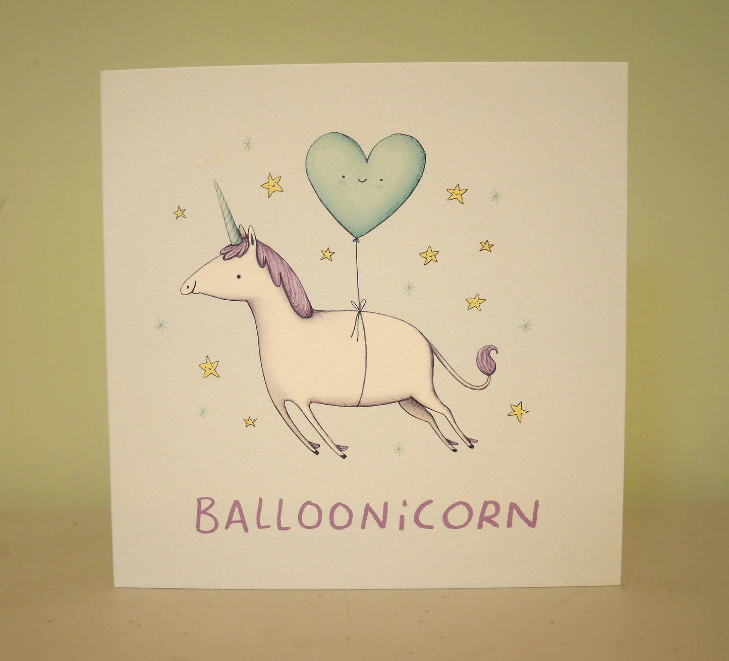 Balloonicorn Card: Unicorn Illustration, Heart Balloon