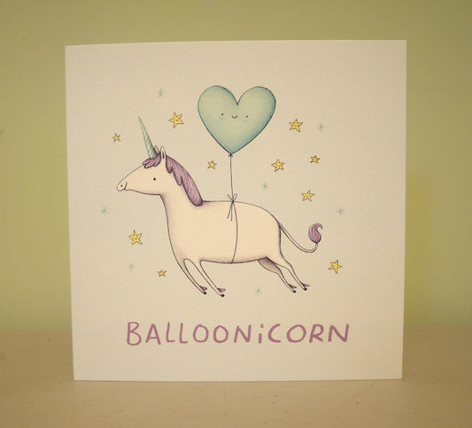 Balloonicorn Card: Unicorn Illustration, Heart Balloon