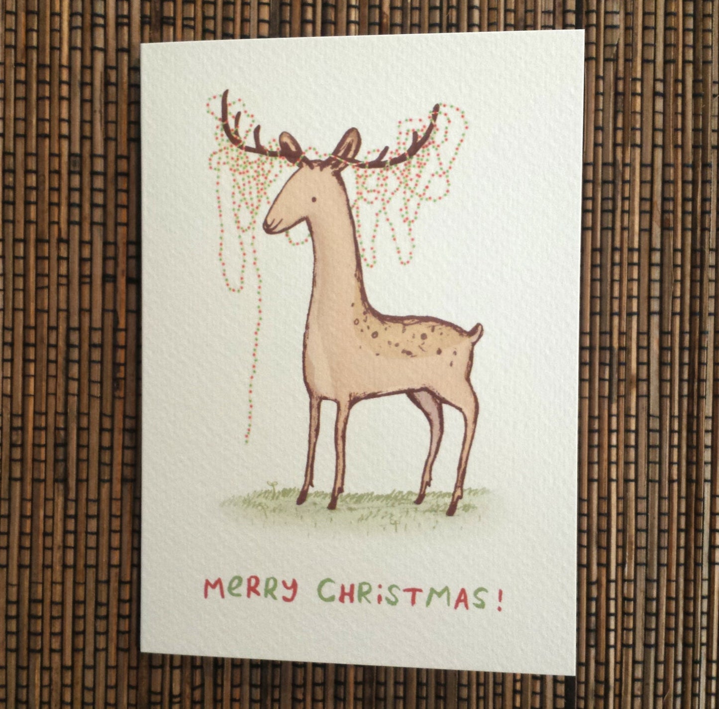 Happy Deer Tangled Tree Lights Christmas Card