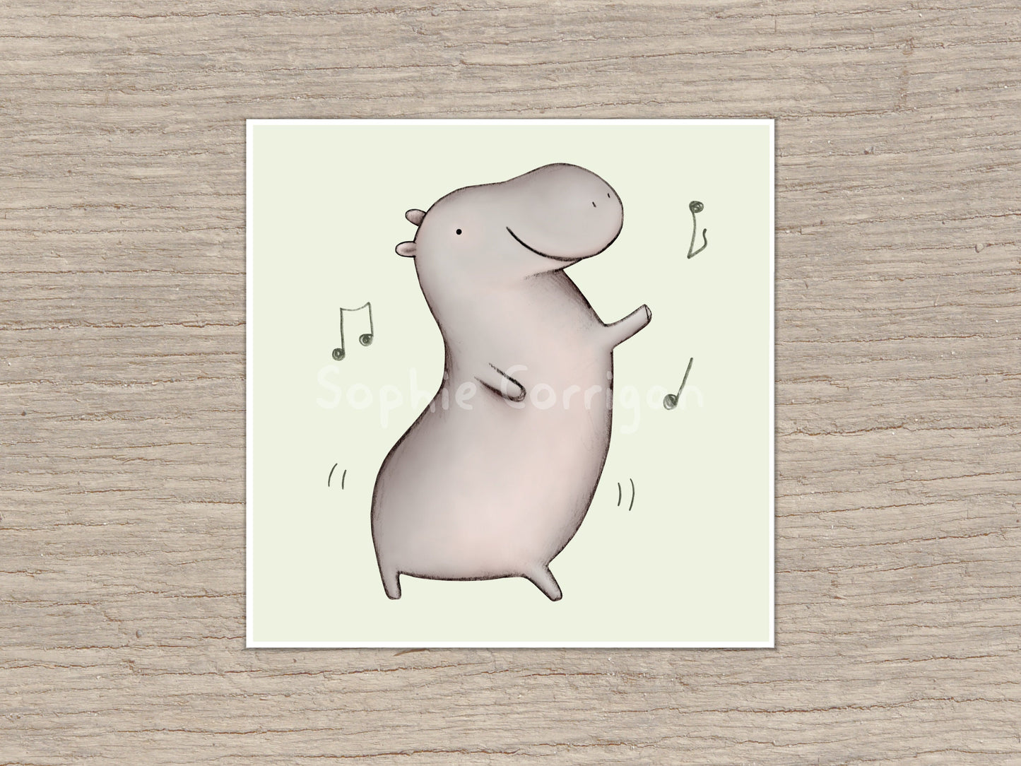 Cute Dancing Hippopotamus Signed Fine Art Print