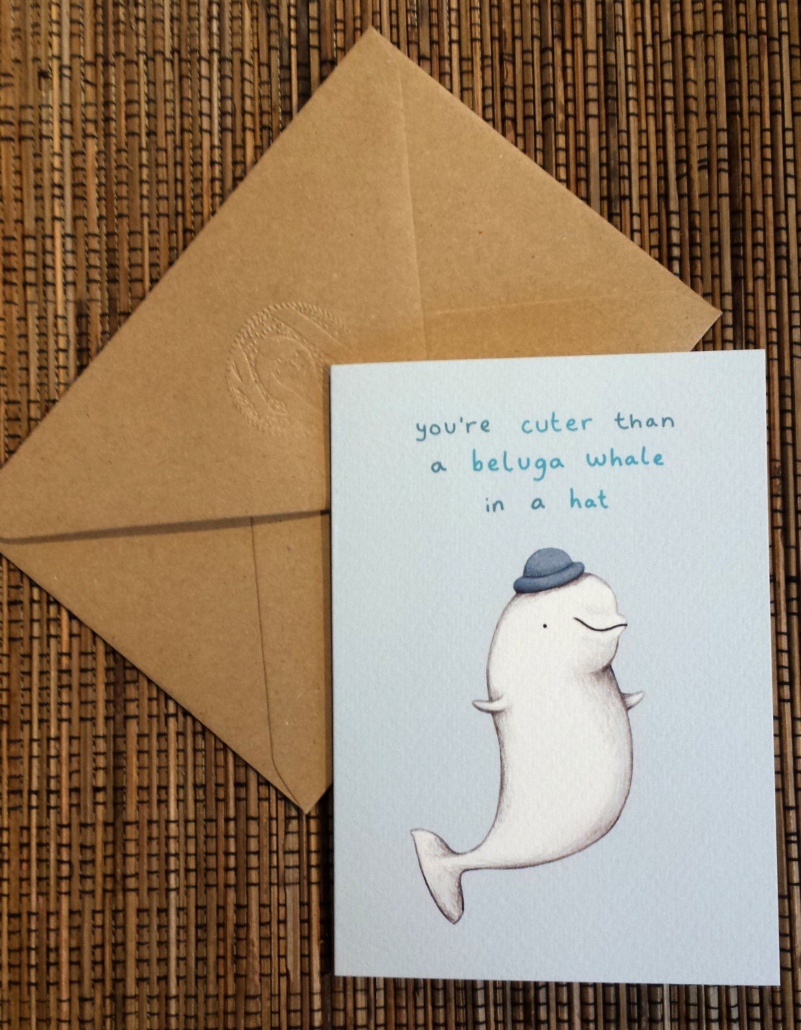 Beluga Whale Valentines Card: Illustration, A6 Gesso Paper