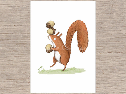 Squirrel With Acorns Signed Art Print