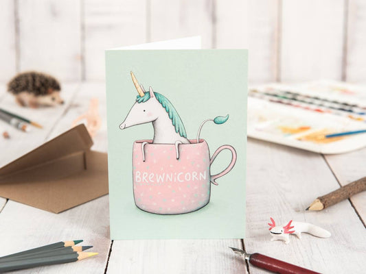 Brewnicorn Card: Unicorn in Teacup Illustration