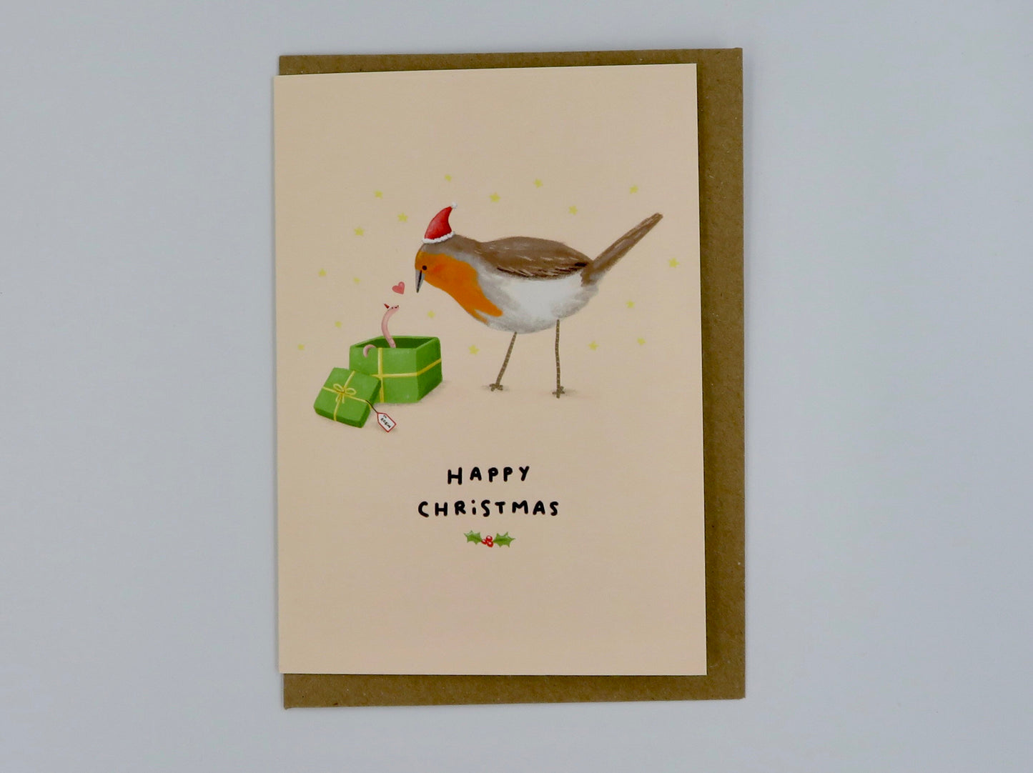 Robin & Worm Happy Christmas Card