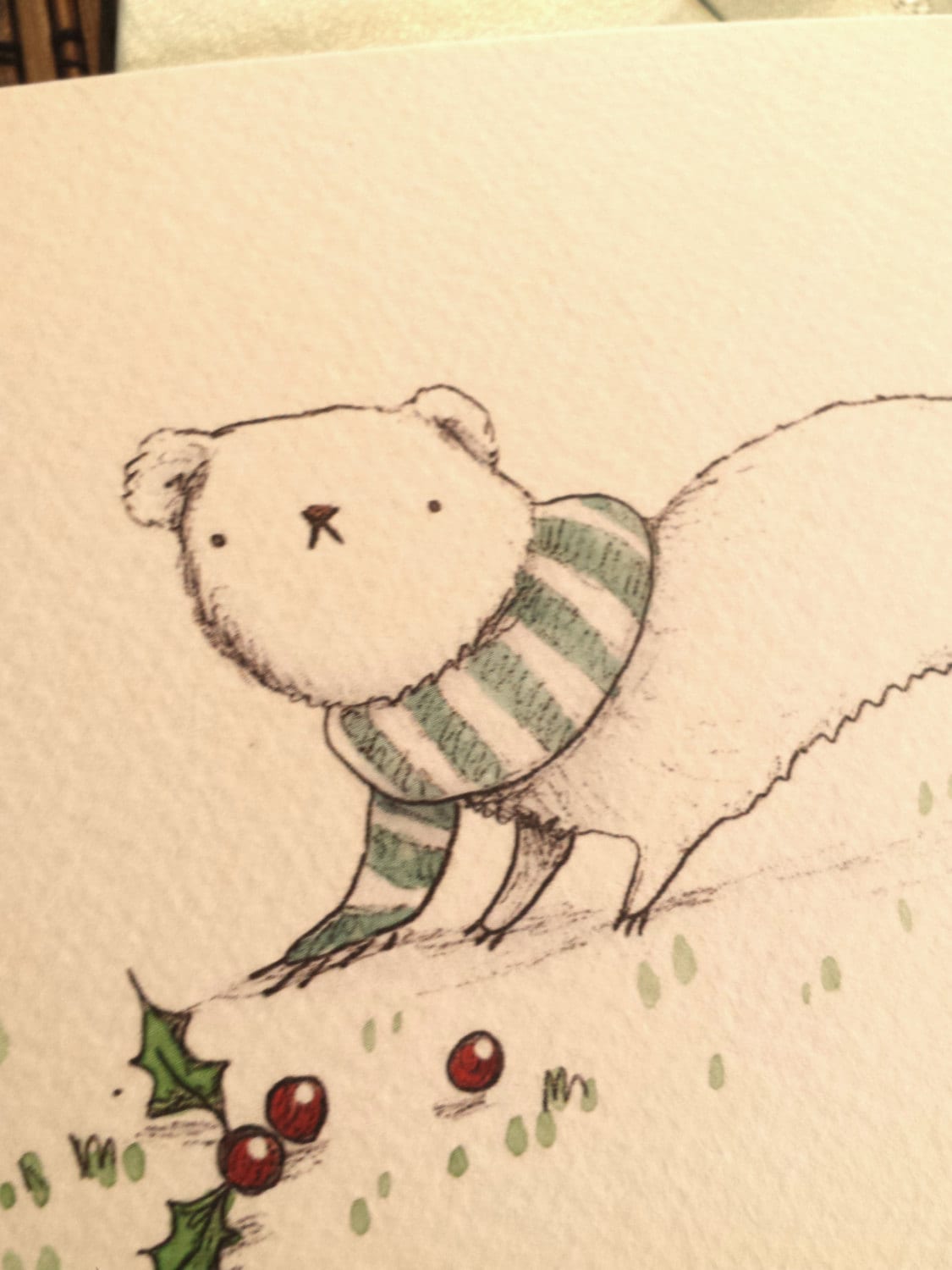 Ermine Wearing a Scarf White Winter Stoat Christmas Card