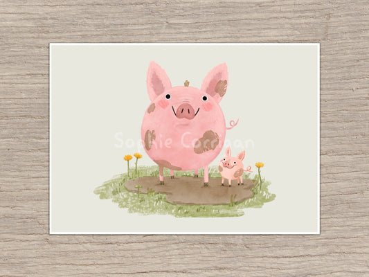 Piggies in a Mud Puddle Signed Art Print