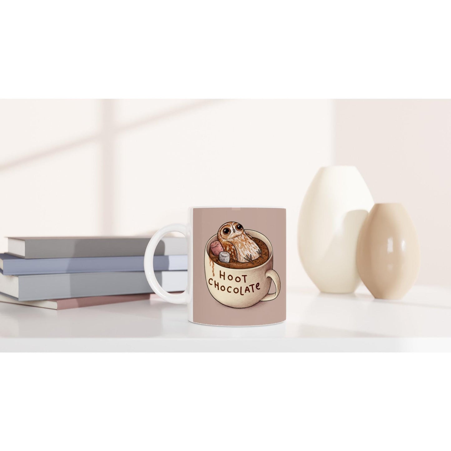 Hoot Chocolate 11oz Ceramic Mug - Cute Hot Chocolate Tawny Owl Bird