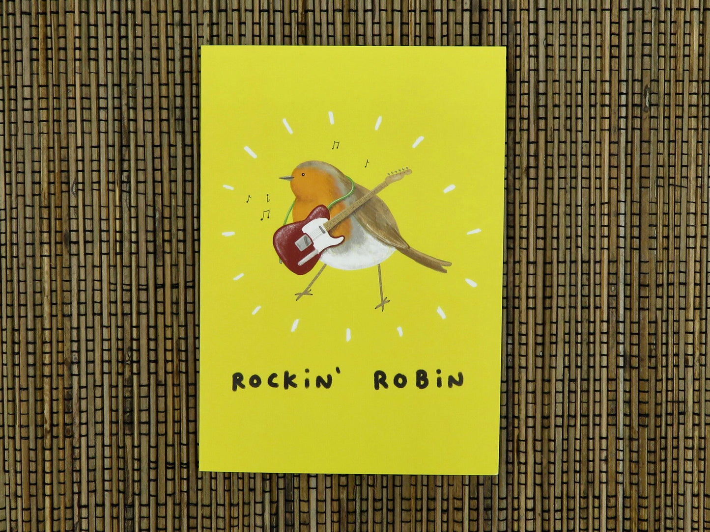 Rockin' Robin Electric Guitar Rock Music Bird Christmas Card