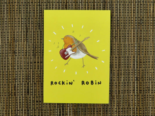 Rockin' Robin Electric Guitar Rock Music Bird Christmas Card