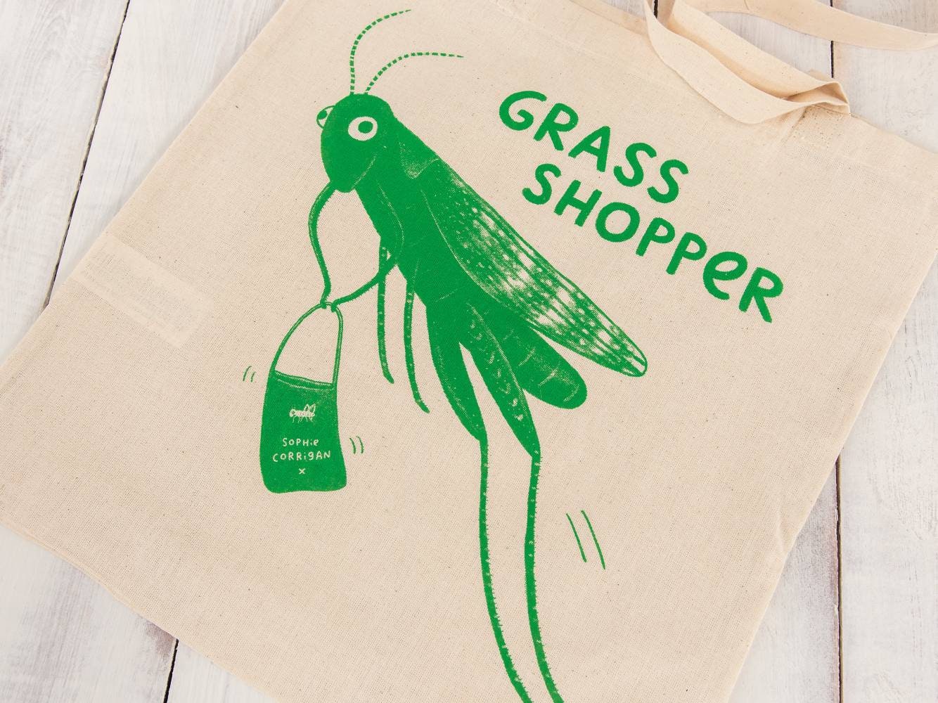 Grass Shopper Tote Bag: Hand Screen Printed Eco-Friendly Grasshopper Shopping Bag