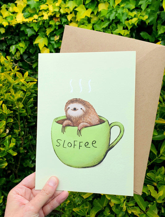 Large Sloffee Sloth Coffee Card A5