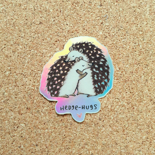 Hedge-hugs Hugging Hedgehogs Holographic Vinyl Sticker - Cute Cuddling Hedgehugs Outdoor Bumper Scrapbook Journal Valentine's