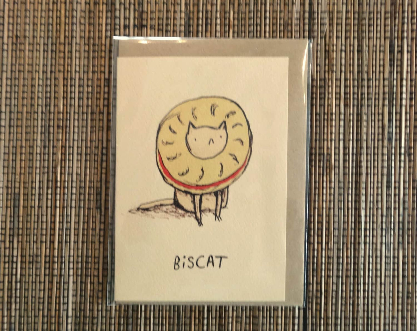 Biscat Card: Biscuit Cat A6 Gesso Card with Kraft Envelope